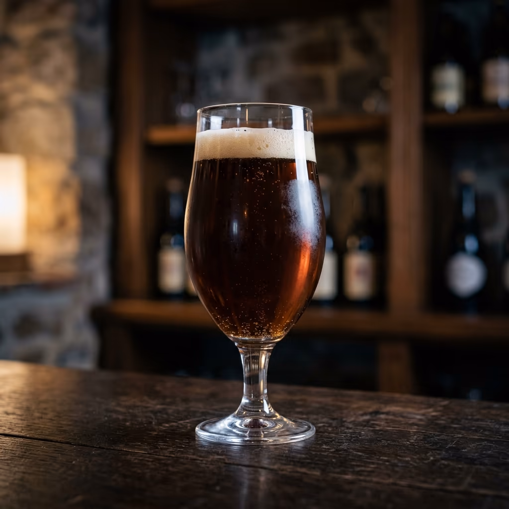 Belgian Quad in a beer cellar setting