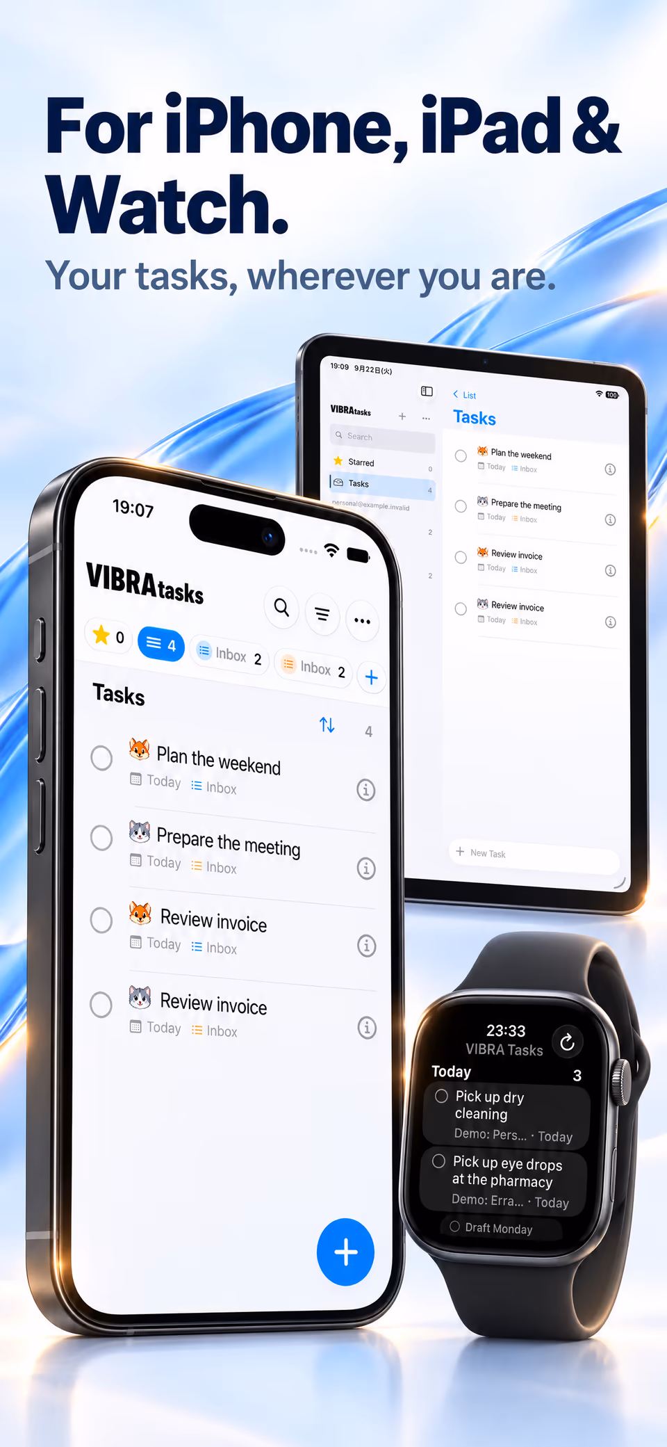Tasks introduction showing iPhone, iPad and Apple Watch